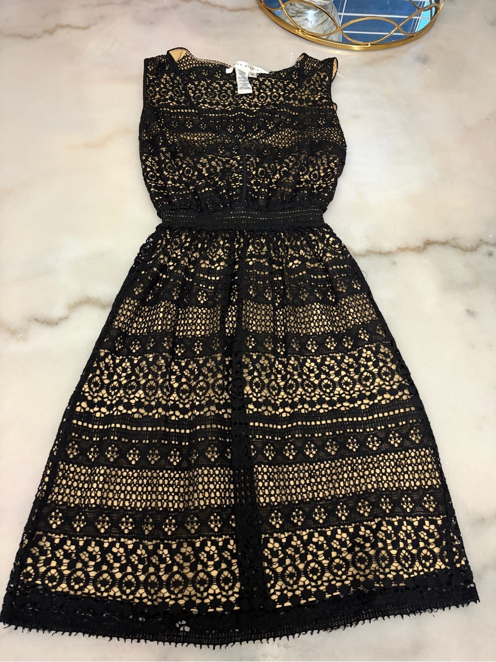 Max Studio Black Lace Midi Dress with Nude Lining